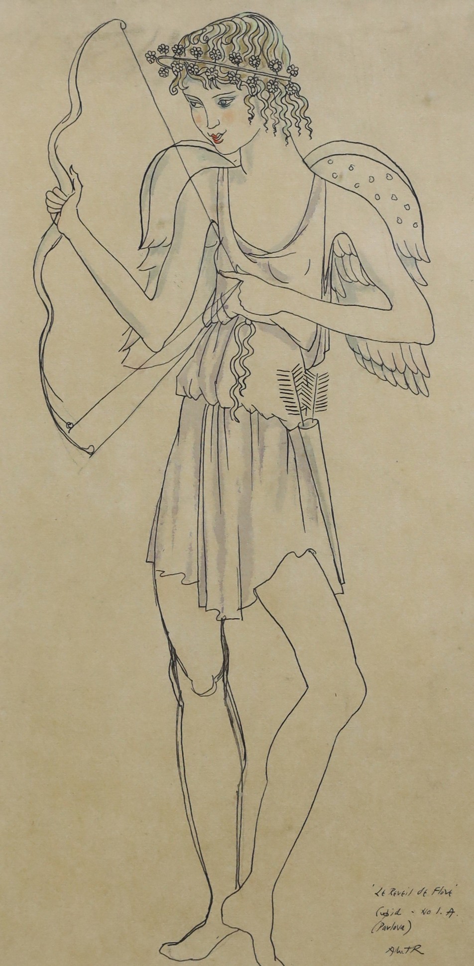 Albert Rutherston, R.W.S. (1881-1953), ‘Le Reveil de Flore’, Cupid. No1A (Pavlova), Ink and watercolour, 35 x 17cm.
